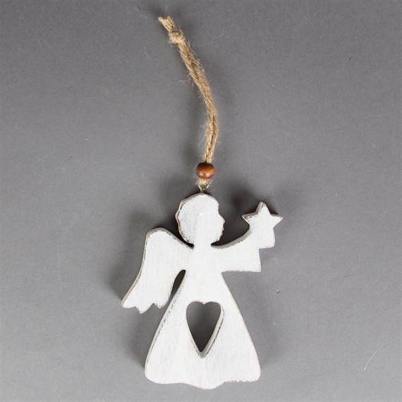 White Rustic Angel with Heart Hanging Decoration