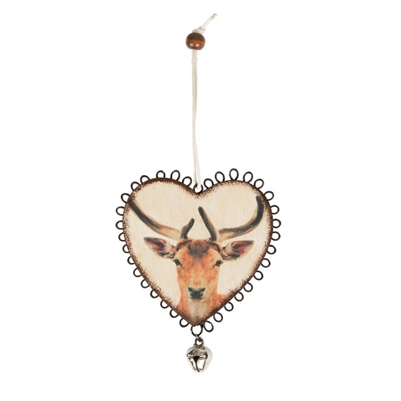 Woodland Reindeer with Bell Heart Hanging Decoration