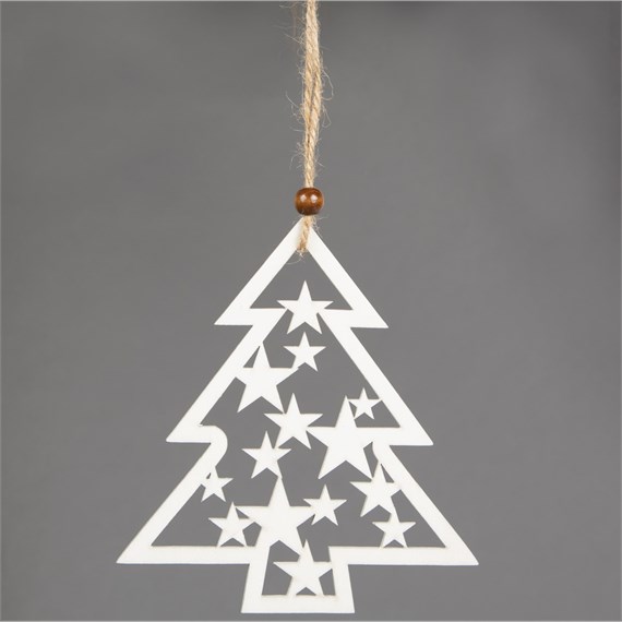 Rustic White Tree with Stars Hanging Decoration
