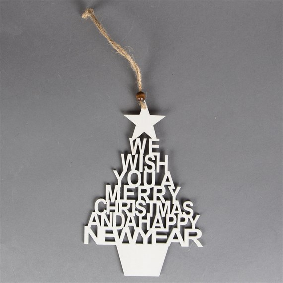 We Wish You a Merry Christmas Rustic White Hanging Decoration