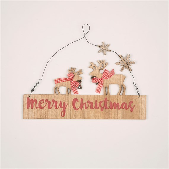 Gingham Reindeers Merry Christmas Plaque