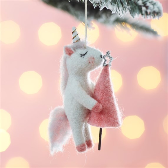 Unicorn Holding Pink Tree Felt Hanging Decoration