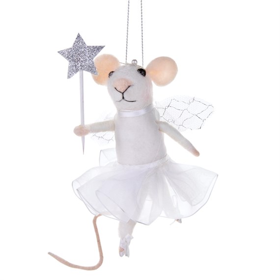 Fairy Mouse with Star Wand Felt Hanging Decoration White