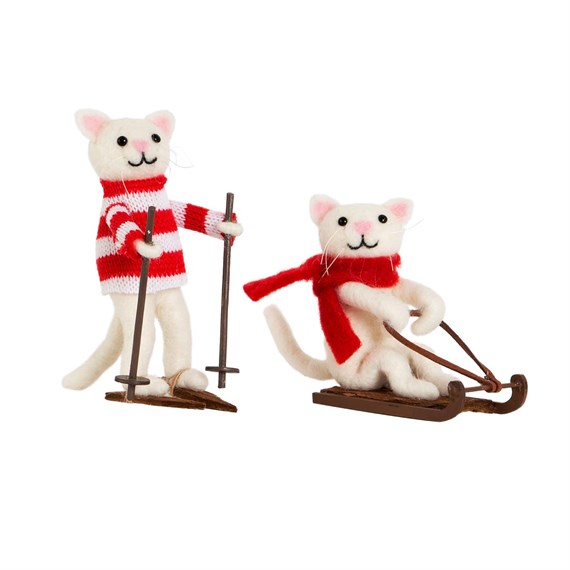 Skiing & Sledging Cat Decoration Assorted