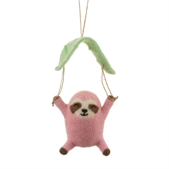 Wonderland Pink Parachuting Sloth Hanging Felt Decoration