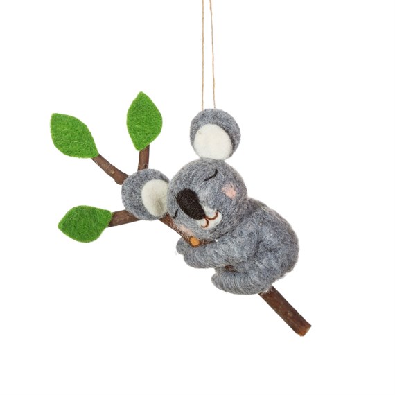 Sleeping Koala Bear Felt Decoration Grey