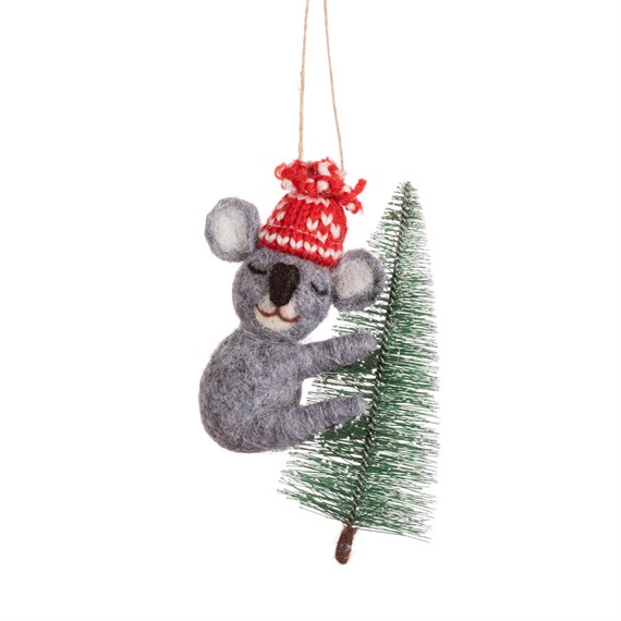 Koala with Christmas Tree Felt Decoration