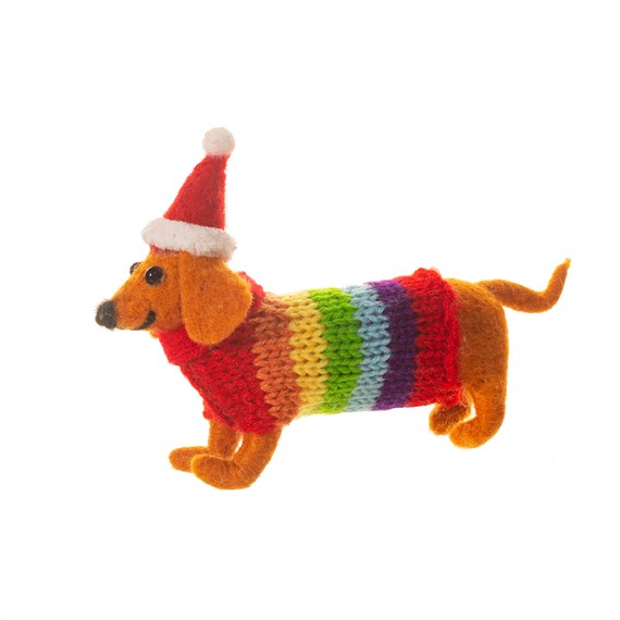 Felt Sausage Dog with Rainbow Jumper