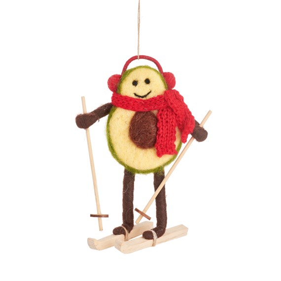 Skiing Avocado Felt Decoration