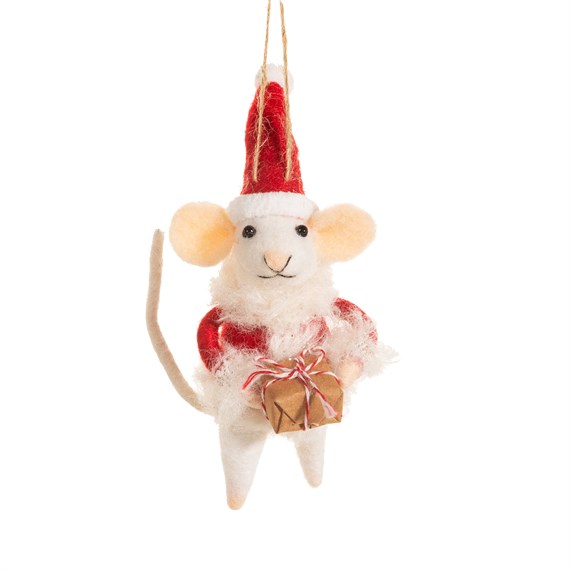 Santa Mouse with Present Felt Decoration