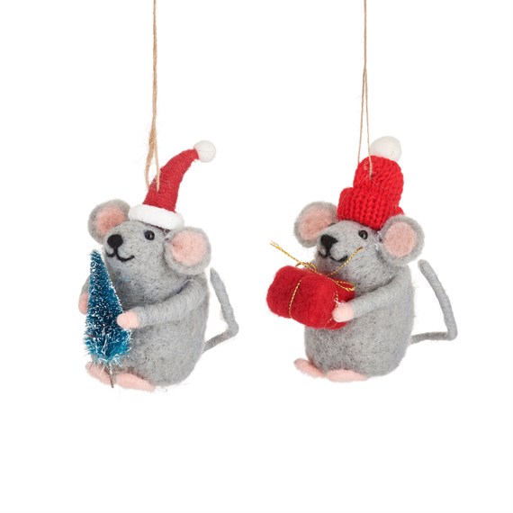 Festive Gifting Mice Felt Decoration Assorted