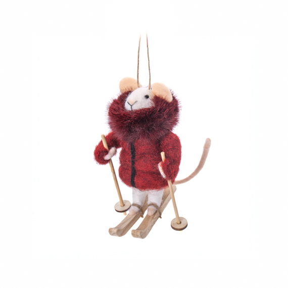 Fancy Skiing Mouse Felt Decoration