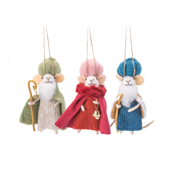 Three Wise Mice Felt Decorations - Assorted