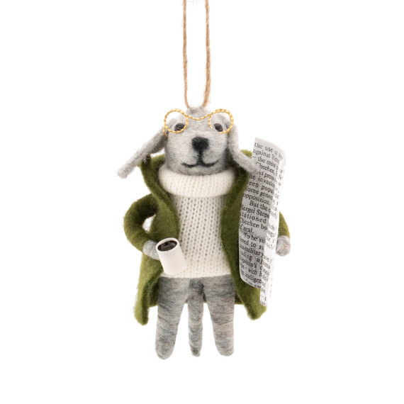 Dog Reading the Newspaper Felt Decoration