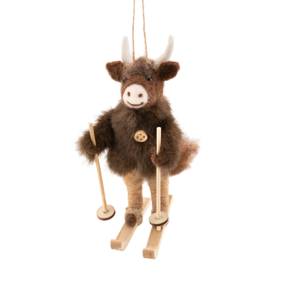 Highland Cow on Skiis Felt Decoration