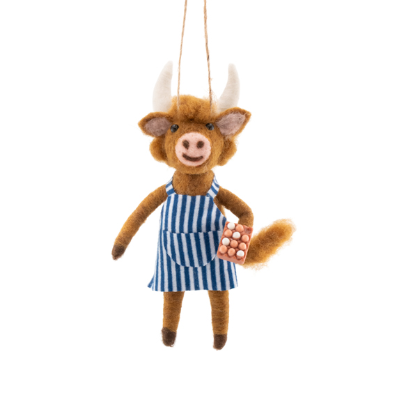 Highland Cow Holding Eggs Felt Decoration