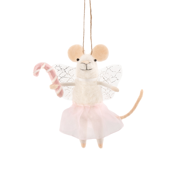 Fairy Mouse with Candy Cane Felt Decoration