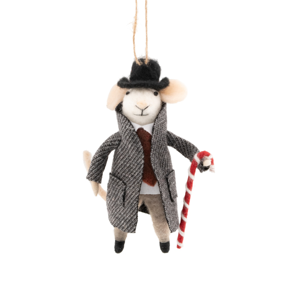 City Mouse with Candy Cane Felt Decoration