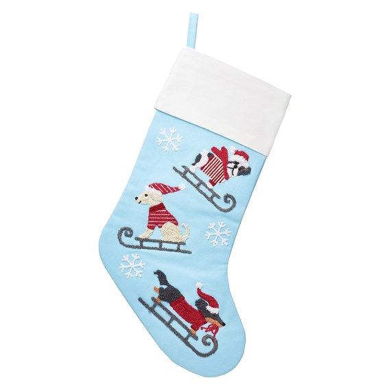 Dogs on Sledges Embroidered Stocking