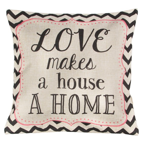 Love Makes A House Chevron Retro Cushion with Inner