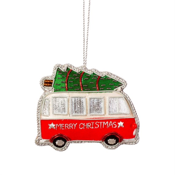 Christmas Camper Van Zari Embroidery Decoration