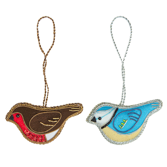 Robin & Blue Tit Zari Decoration Assorted