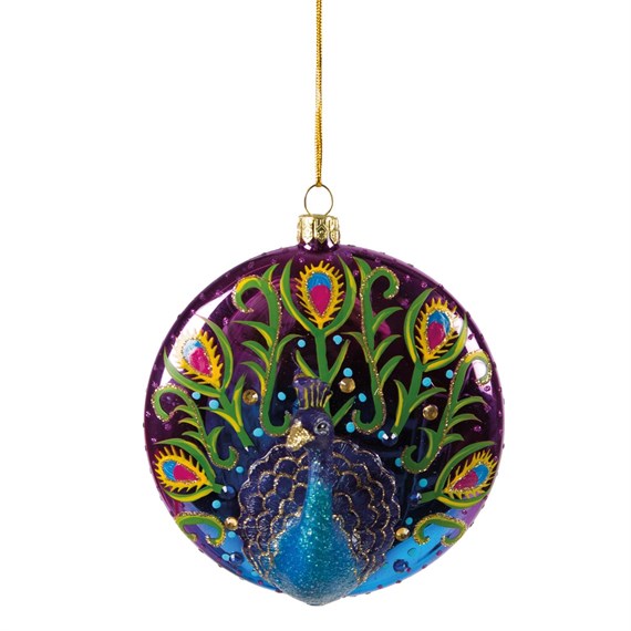 Peacock Bauble with Feathers in Display