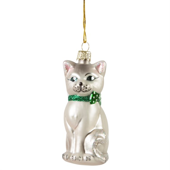 Silver Christmas Cat Hanging Decoration