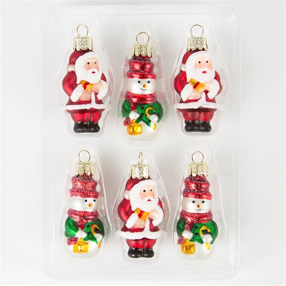 Set of 6 Mini Santa & Snowman Hanging Decorations