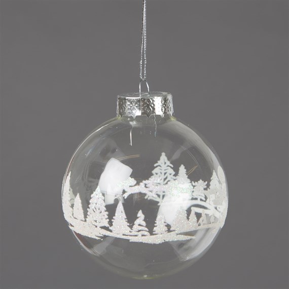 Sleigh Over Tree Tops Clear Glass Bauble 