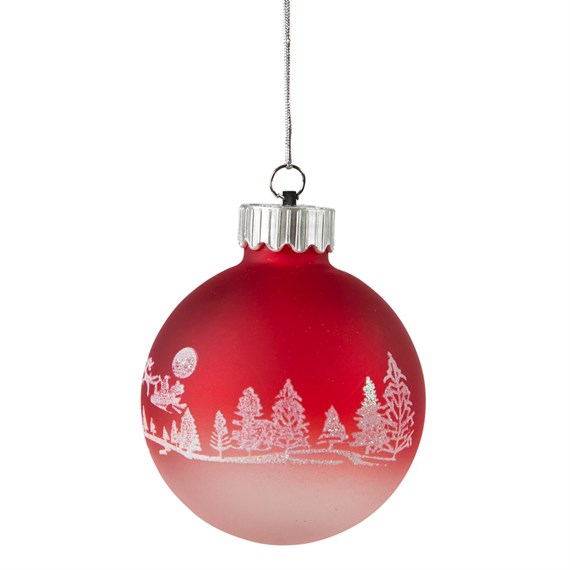 Sleigh Over Tree Tops Red Glass Bauble 