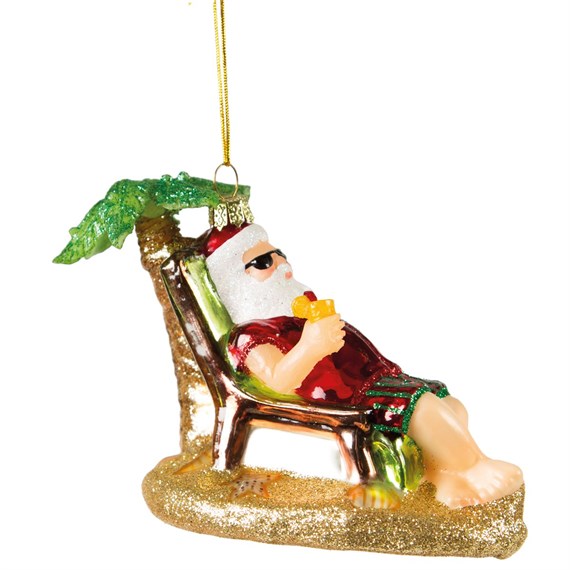 Glittery Summer Santa on  Decorationk Chair Hanging Decoration