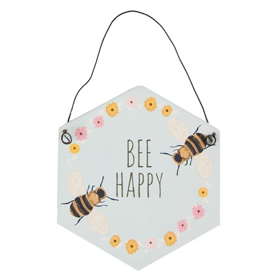Bee Happy Small Hexagon Plaque