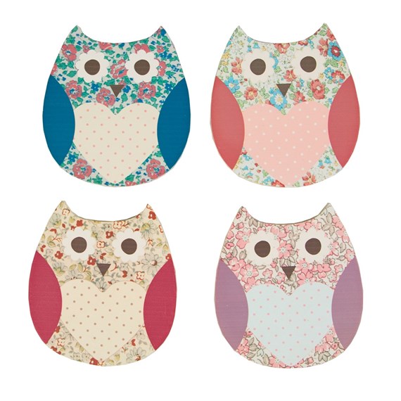 Set of 4 Floral Spring Owl Coasters