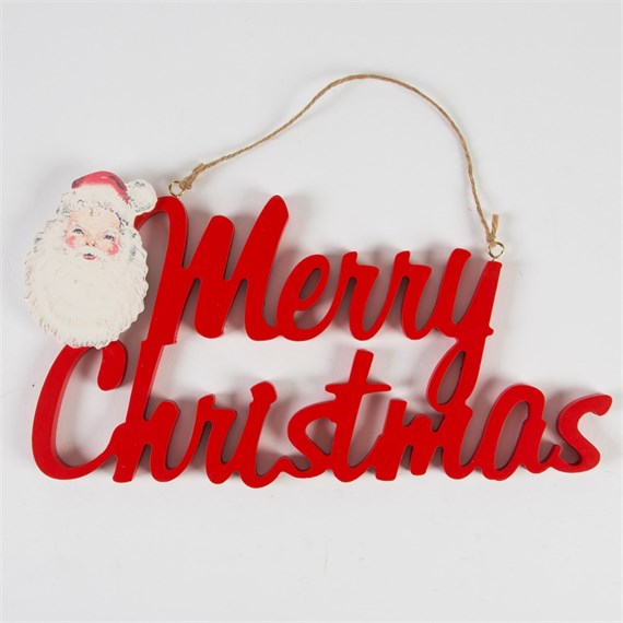 Merry Christmas Hanging Sign with Santa