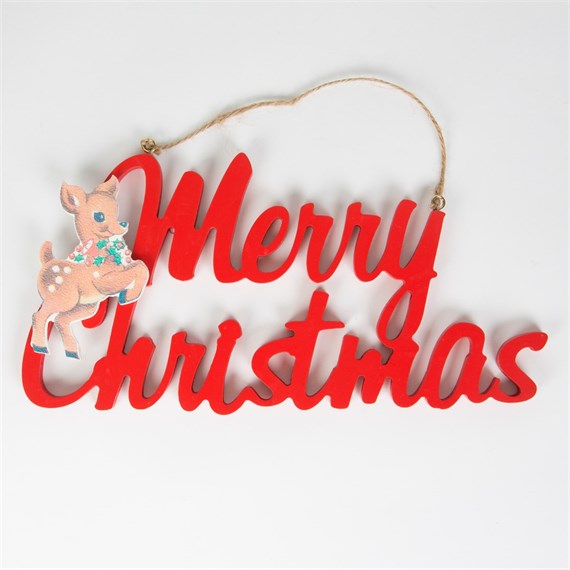 Merry Christmas Hanging Sign with Reindeer