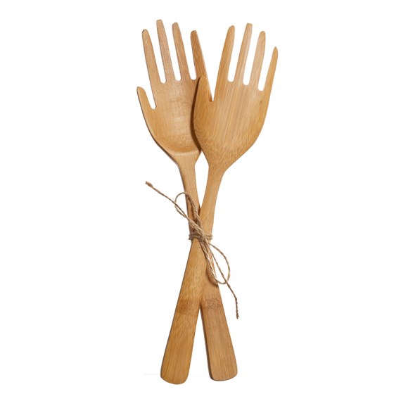 Hands Bamboo Salad Servers