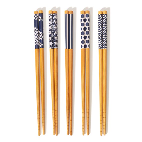 Japandi Bamboo Blue Chopsticks - Set of 5