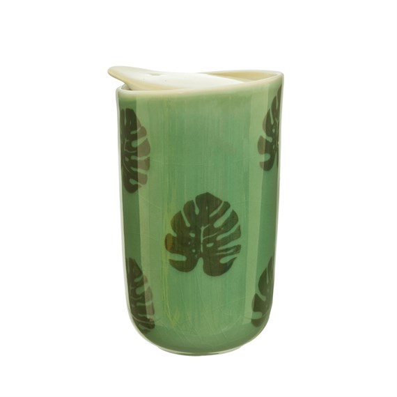 Cheese Plant Leaf Ceramic Green Travel Mug