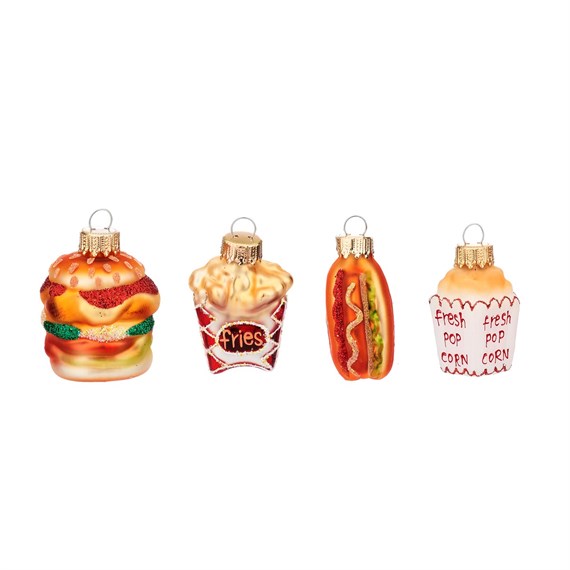 Mini Fun Fast Food Shaped Baubles - Set of 4