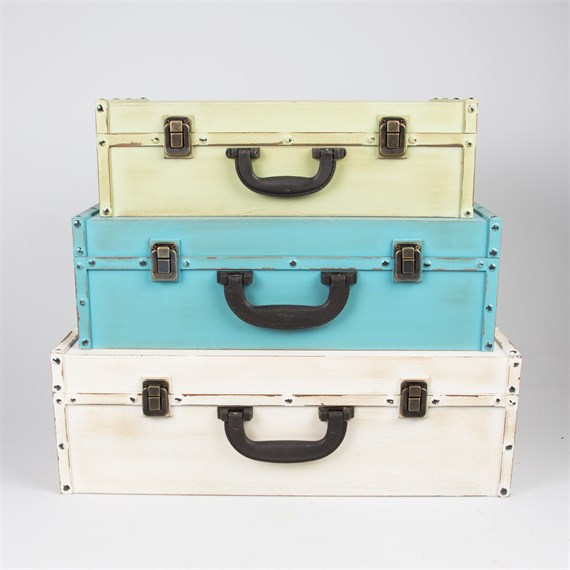 Set of 3 Storage Trunk Suitcases Pastel