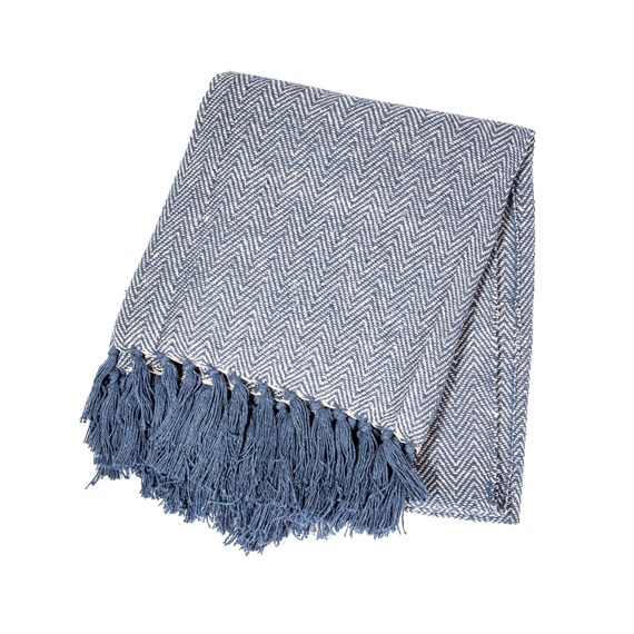 Blue Herringbone Blanket Throw