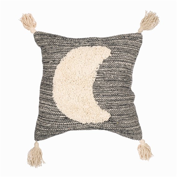 Crescent Moon Tufted Cushion Cover Black