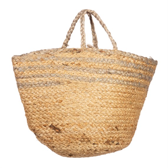 Grey Stripe Jute Storage Basket