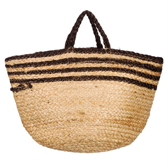 Black Stripe Jute Storage Basket