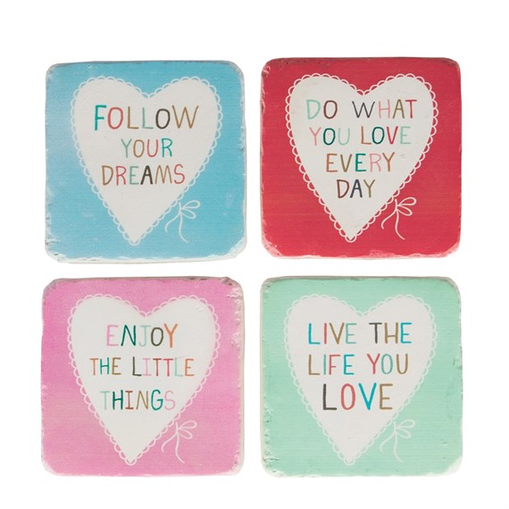 Set of 4 Love Lovely Sayings Coasters