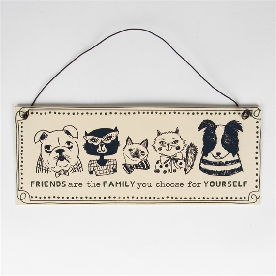 Friends Are the Family Illustrated Cats & Dogs Plaque