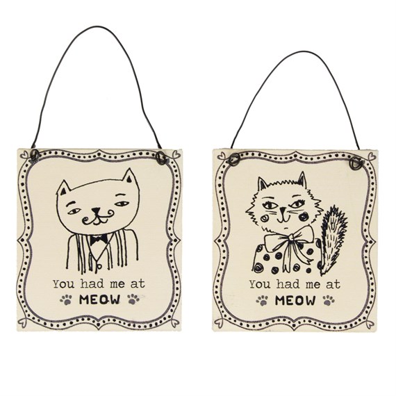 You Had Me At Meow Illustrated Cats Plaque Assorted