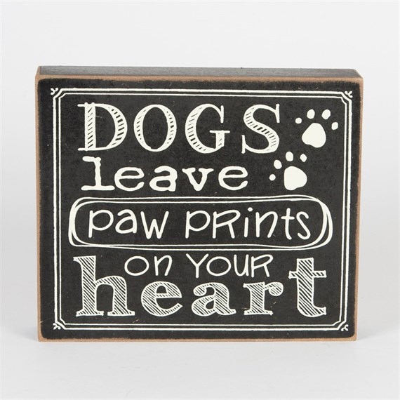 Dogs Paw Prints Chalkboard Style Block Plaque