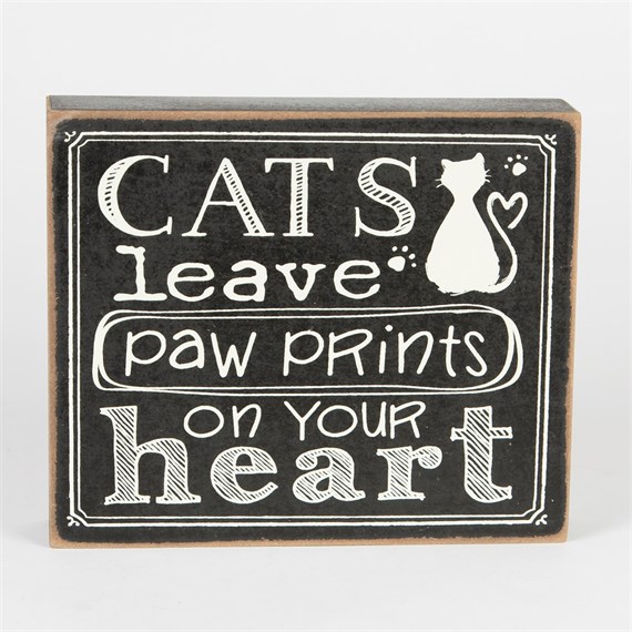 Cats Paw Prints Chalkboard Style Block Plaque